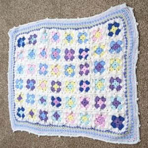 Handmade crochet knitted granny square baby blanket pastel multicolor